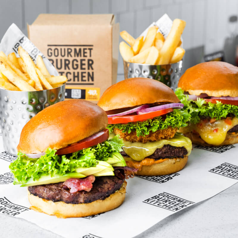 Burgers and fries from the Pommy menu